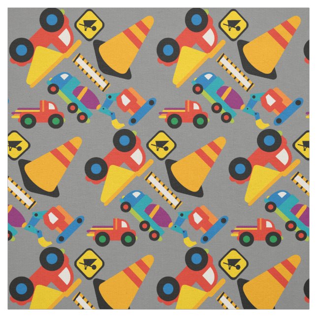 Colourful Construction Vehicles Kids Fabric (Swatch)