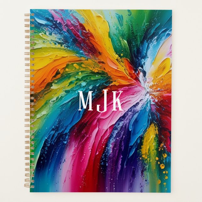Colourful Contemporary Abstract Art Monogram Planner (Front)