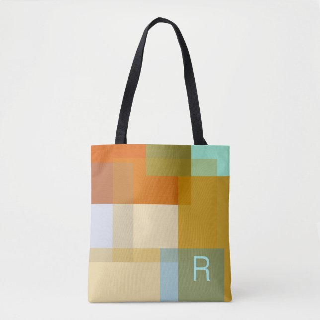 Colourful Contemporary Geometric Colour Blocks Tote Bag (Front)