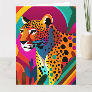 Colourful Contemporary Jungle Cheetah Portrait Card