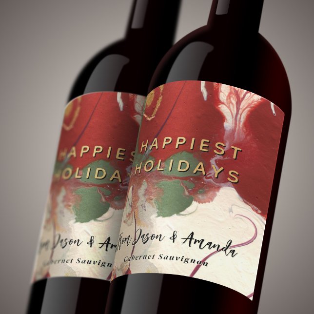 Colourful Contemporary Painted Abstract Holiday Wine Label (Easy Christmas gift idea - custom holiday wine labels!)