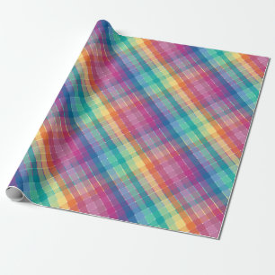 Colourful Contemporary Rainbow Plaid Squares Wrapping Paper