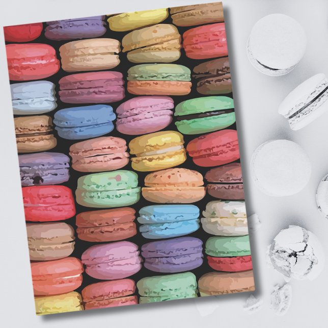 Colourful Cookie French Macaron Postcard (Cute Trendy Colorful French Macaron Cookie Pattern Postcard)
