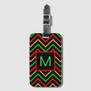 Colourful Cool Chevron on Black Monogram Luggage Tag