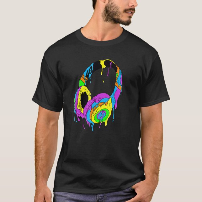 Colourful Cool Melting Headphones Music DJ Artist  T-Shirt (Front)