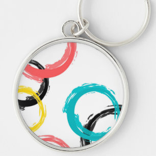 Colourful, cool, modern,trendy brush stroke circle key ring