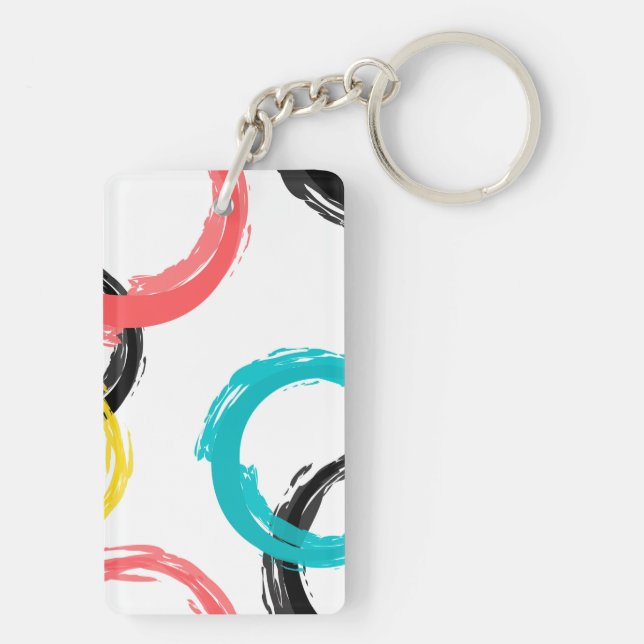 Colourful, cool, modern,trendy brush stroke circle key ring (Back)