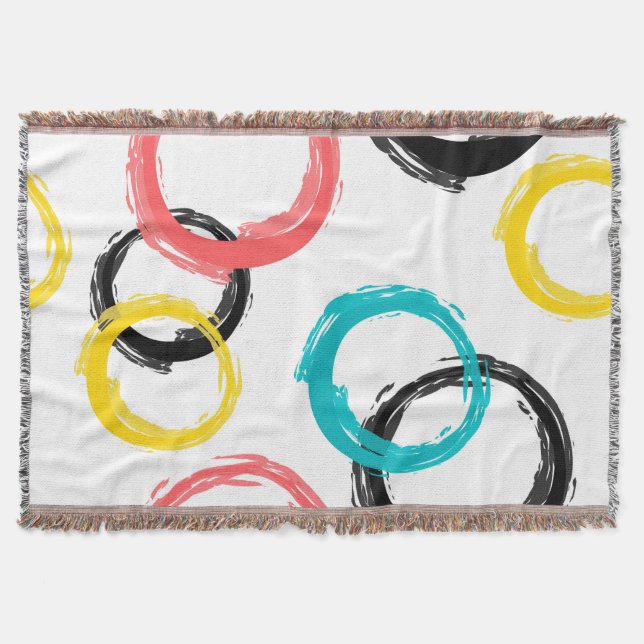 Colourful, cool, modern,trendy brush stroke circle throw blanket (Front)
