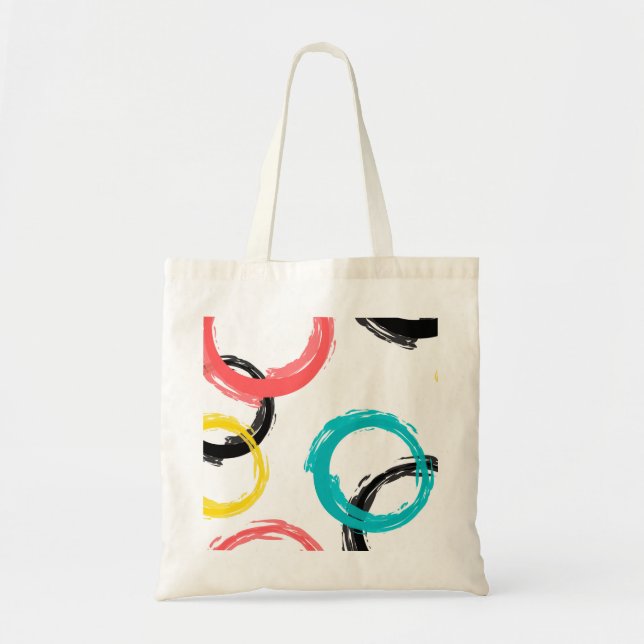 Colourful, cool, modern,trendy brush stroke circle tote bag (Front)