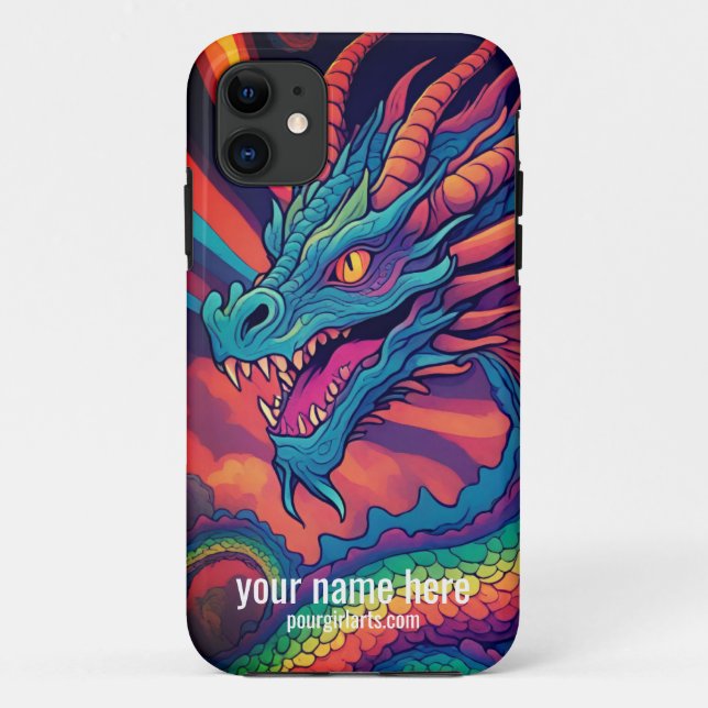 COLOURFUL, COOL RAINBOW DRAGON DRAWING Case-Mate iPhone CASE (Back)
