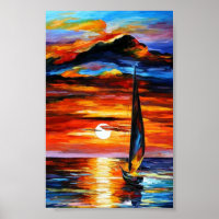 Colourful Cool retro Hawaii Sunset Oil Painting