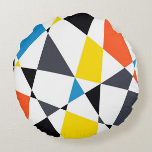Colourful, cool, trendy, modern geometric shapes round cushion