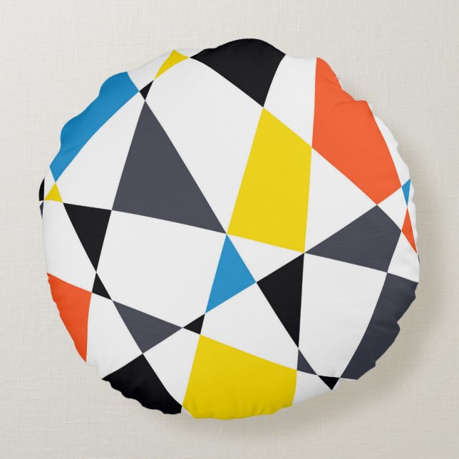 Colourful, cool, trendy, modern geometric shapes round cushion (Back)