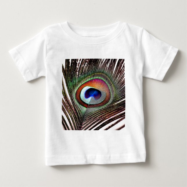 Colourful Copper Peacock Feather Baby T-Shirt (Front)