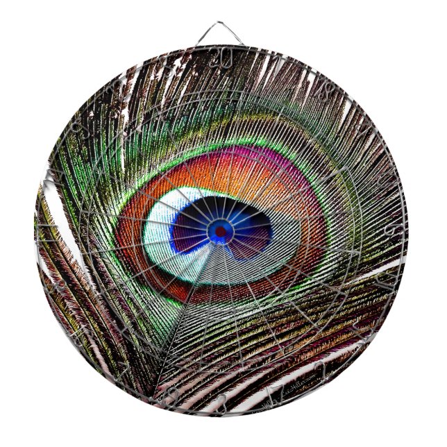 Colourful Copper Peacock Feather Dartboard (Front)