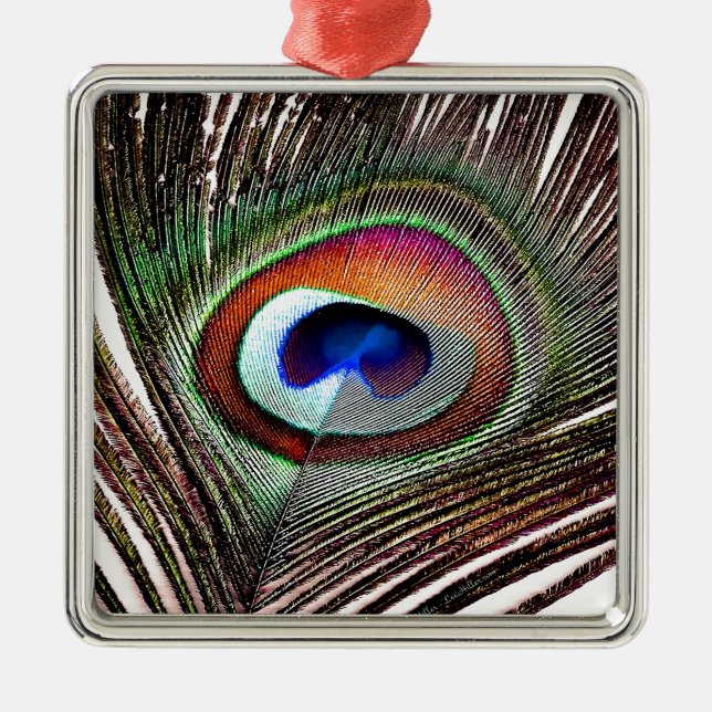 Colourful Copper Peacock Feather Metal Tree Decoration (Front)