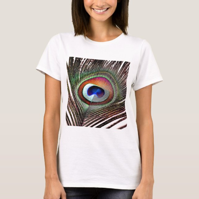 Colourful Copper Peacock Feather T-Shirt (Front)