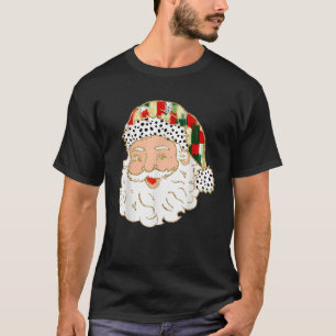 Colourful Coquette Bow Santa Claus Face Christmas T-Shirt