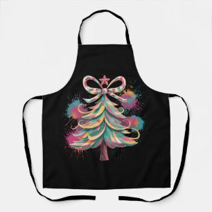 Colourful Coquette Christmas Tree Preppy Pink Xmas Apron
