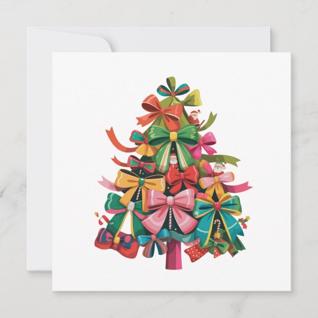 Colourful Coquette Christmas Tree Preppy Pink Xmas Holiday Card (Front)