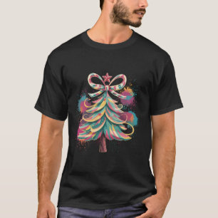 Colourful Coquette Christmas Tree Preppy Pink Xmas T-Shirt
