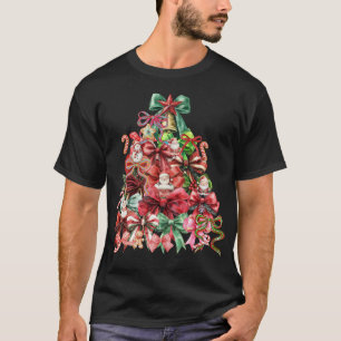 Colourful Coquette Xmas Tree Preppy Pink T-Shirt