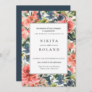 Colourful Coral Dahlia Floral Wedding Invitation