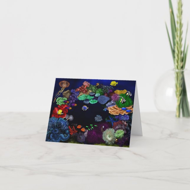 Colourful Coral & Fish Reef Art Note Card (Front)