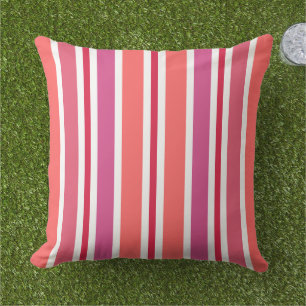 Colourful Coral Pink and Red Summer Stripes Cushion