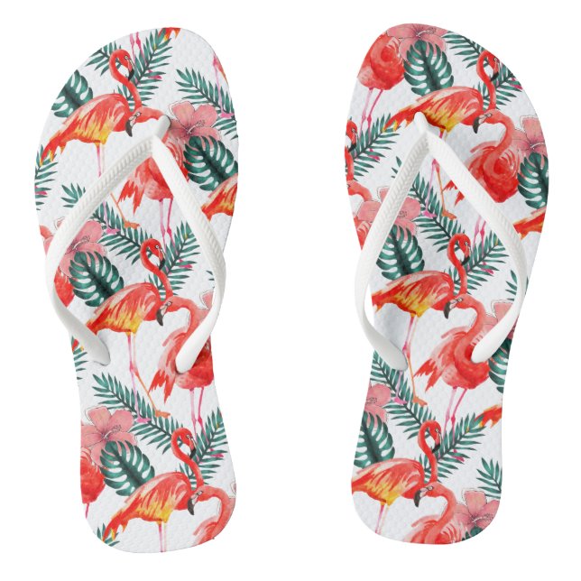 Colourful Coral Pink Flamingo Pattern Jandals (Footbed)