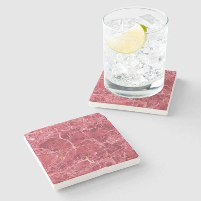 Colourful Coral Red Marble  Stone Coaster (Side)