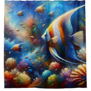 “Colourful Coral Reef Angelfish Art” Shower Curtain