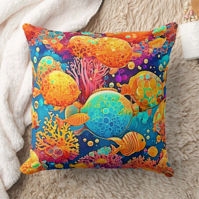 Colourful Coral Reef Artwork Cushion (Blanket)