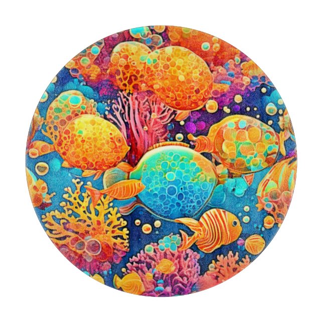Colourful Coral Reef Artwork Cutting Board (Front)
