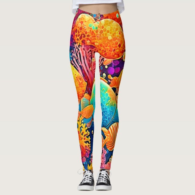 Colourful Coral Reef Artwork Leggings (Front)