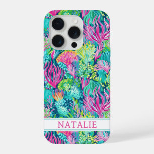 Colourful Coral Reef Monogrammed iPhone 15 Pro Case