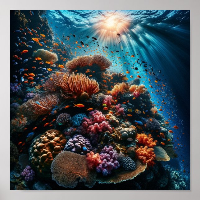 Colourful Coral Reef Ocean Underwater Scene Poster (Front)