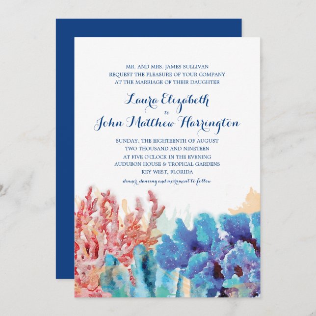 Colourful Coral Reef Watercolor | Wedding Invitation (Front/Back)
