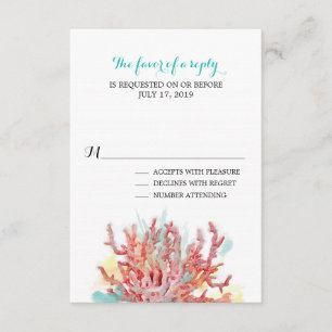 Colourful Coral Reef Watercolor   Wedding RSVP Card