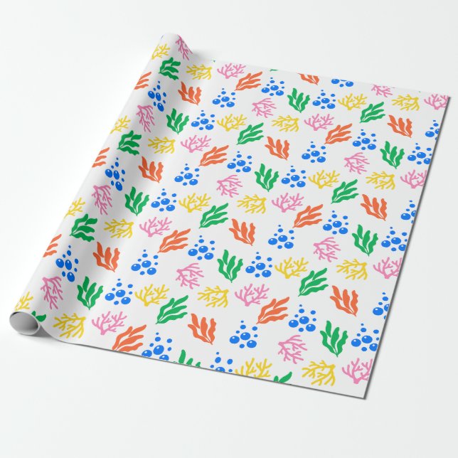 Colourful Coral Seaweed Bubbles Ocean Pattern Wrapping Paper (Unrolled)
