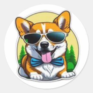 Colourful Corgi in Sunglasses Classic Round Sticke Classic Round Sticker