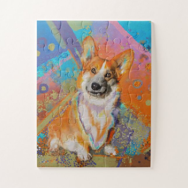 Colourful Corgi Painting Jigsaw Puzzle (Vertical)