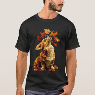 Colourful Corgi with Fall Leaves Forest Autumn Aes T-Shirt