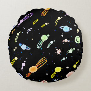 Colourful Cosmic Celestial Splendour Pattern Round Cushion