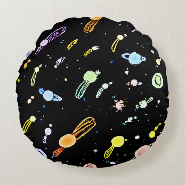 Colourful Cosmic Celestial Splendour Pattern Round Cushion (Front)