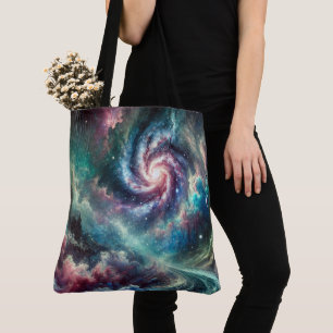 Colourful Cosmic Galaxy Spiral Nebula and Stars Tote Bag