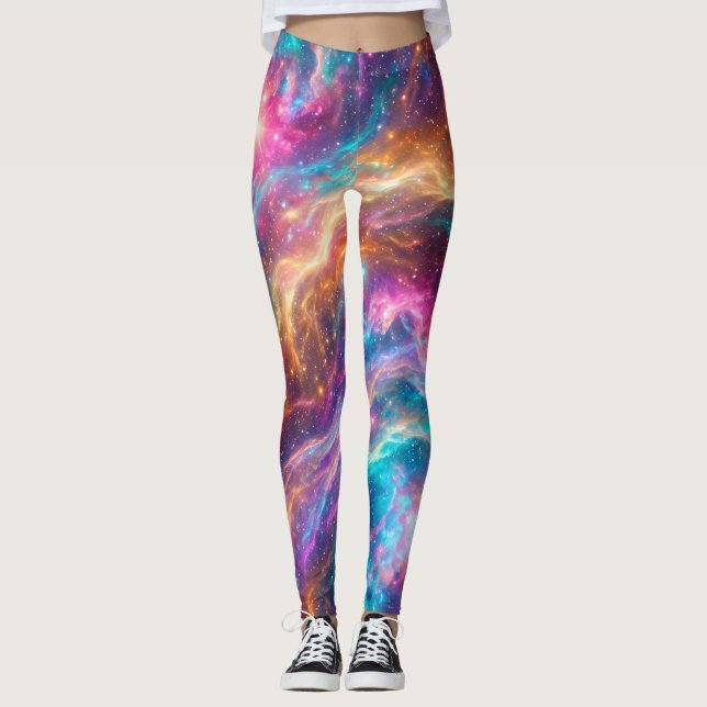 Colourful Cosmic Nebula Galaxy Art Leggings (Front)