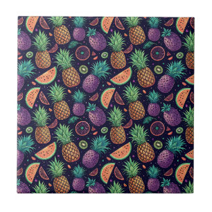 Colourful Cosmic Neon Tropical Summer Fruit Patter Tile