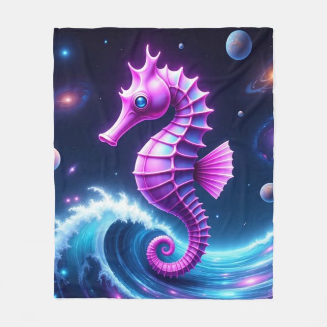 Colourful Cosmic Seahorse  Fleece Blanket (Front)