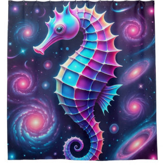 Colourful Cosmic Seahorse Shower Curtain